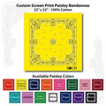22"x22" Lemon Yellow Custom Printed Paisley Imported 100% Cotton Bandanna